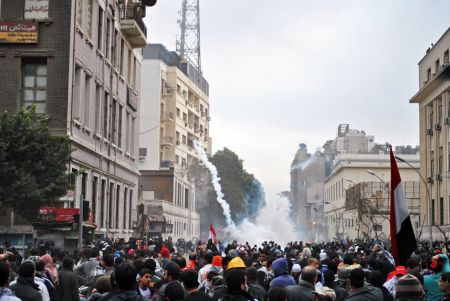 Egypt's Ministry of Interior fired tear gas in Tahrir square in 2012. Photo by Ali Mustafa, CC license 4.0 BY-ND-NC
