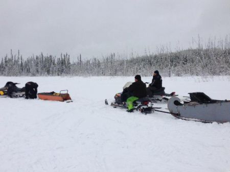 In April 2013, a group of Buffalo River Dene Nation members traveled into the Cold Lake Air Weapons Range, hauling materials to build cabins. Photo credit: BRDN—Keepers of the Land