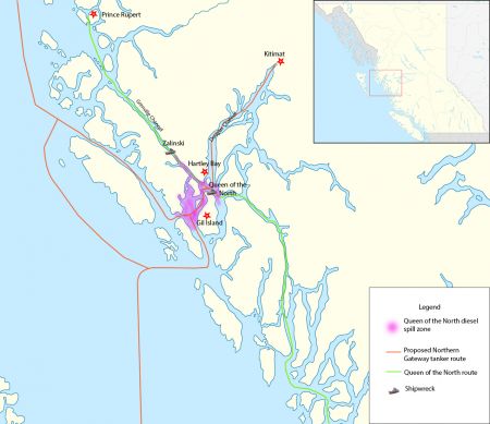 Map of routes of Queen of the North & proposed Northern Gateway. PHOTO: Erin Empey